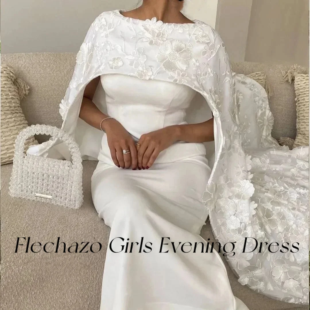 Flechazo Prom Dresses Two-Piece Embroidery 3D Flower Cape Ankle-Length Formal Party Dress For Women 2024 vestidos de noche