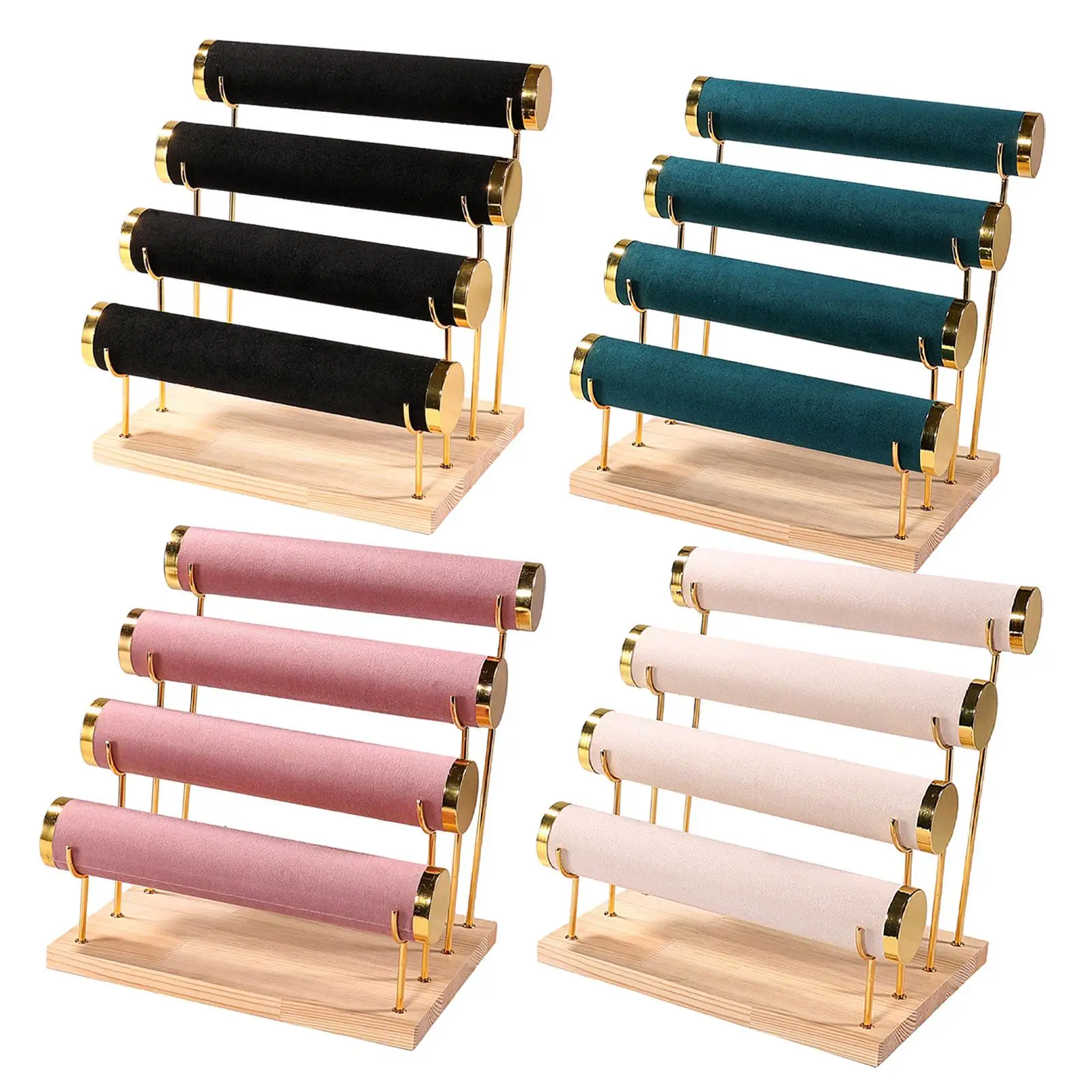 

4 Tiers Bracelet Holder Wood Base Organization Hair Tied Bracelet Displays for Home Dressing Table Tabletop Shop Windows Decor