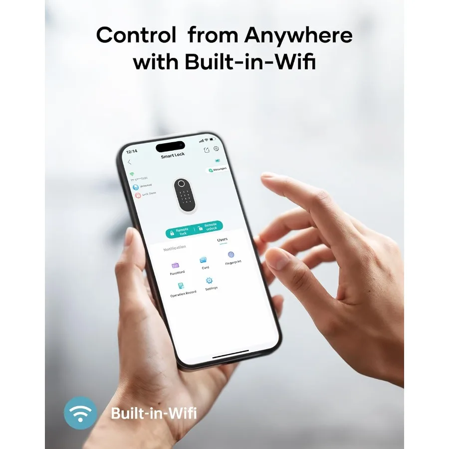 Inteligentny zestaw zamków do drzwi wejściowych z dostępem bezkluczykowym i rozpoznawaniem linii papilarnych zapewniający bezpieczny dostęp do domu. Wbudowane połączenie Wi-Fi dla R