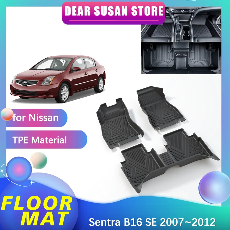 Car Floor Mat for Nissan Sentra B16 SE 2007~2012 Waterproof Interior Foot Parts TPE Liner Carpet Pad Custom Cover Accessories