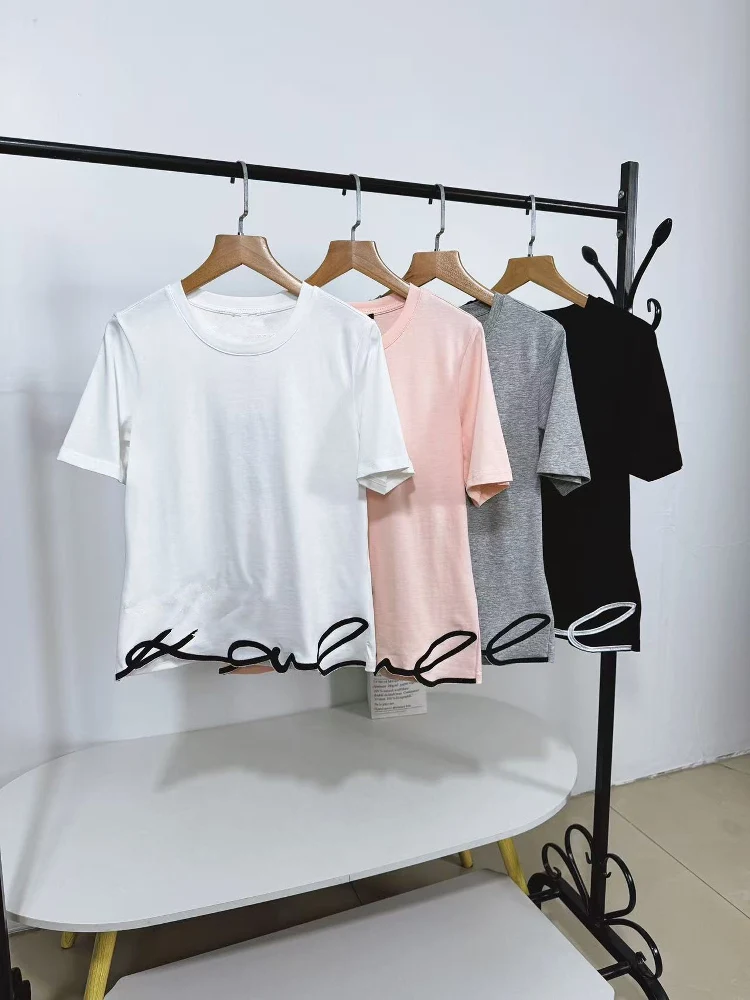 

Faionable круглая свободная футболка с вышивкой букв Ne для похудения, повседневная хлопковая футболка ort Sve, женская дышащая впитывающая пот...