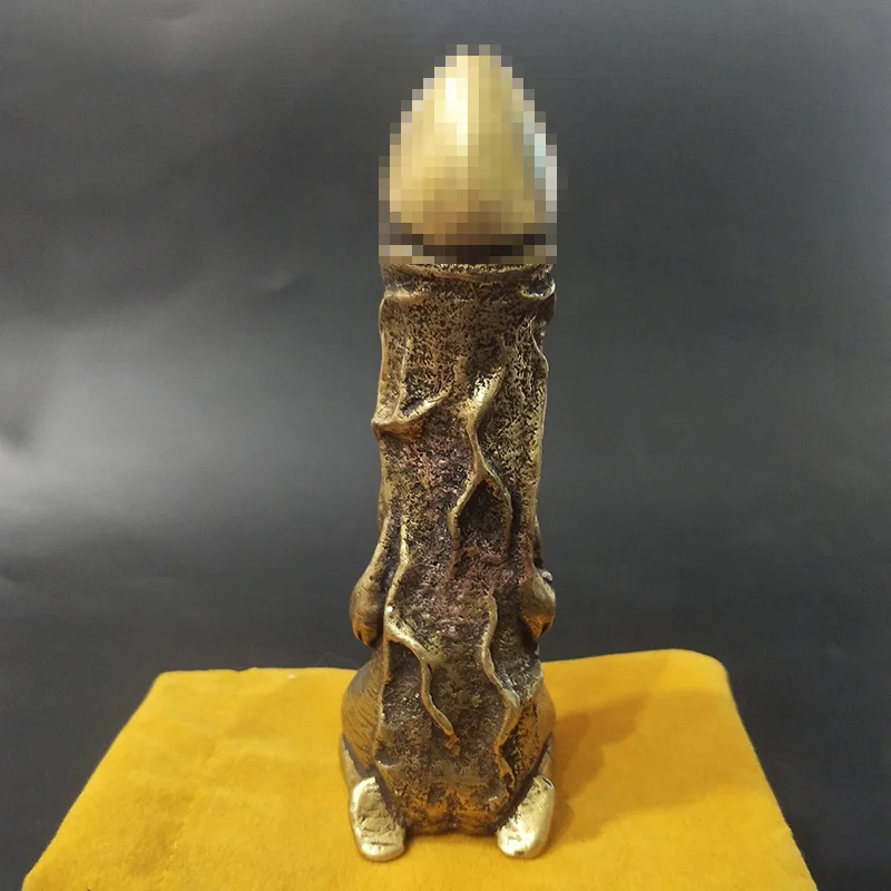 Retro Solid Pure Copper Carving Art Small Ornaments Elderly Antique Brass Handle Pieces One Pillar Optimus Desktop Decorations