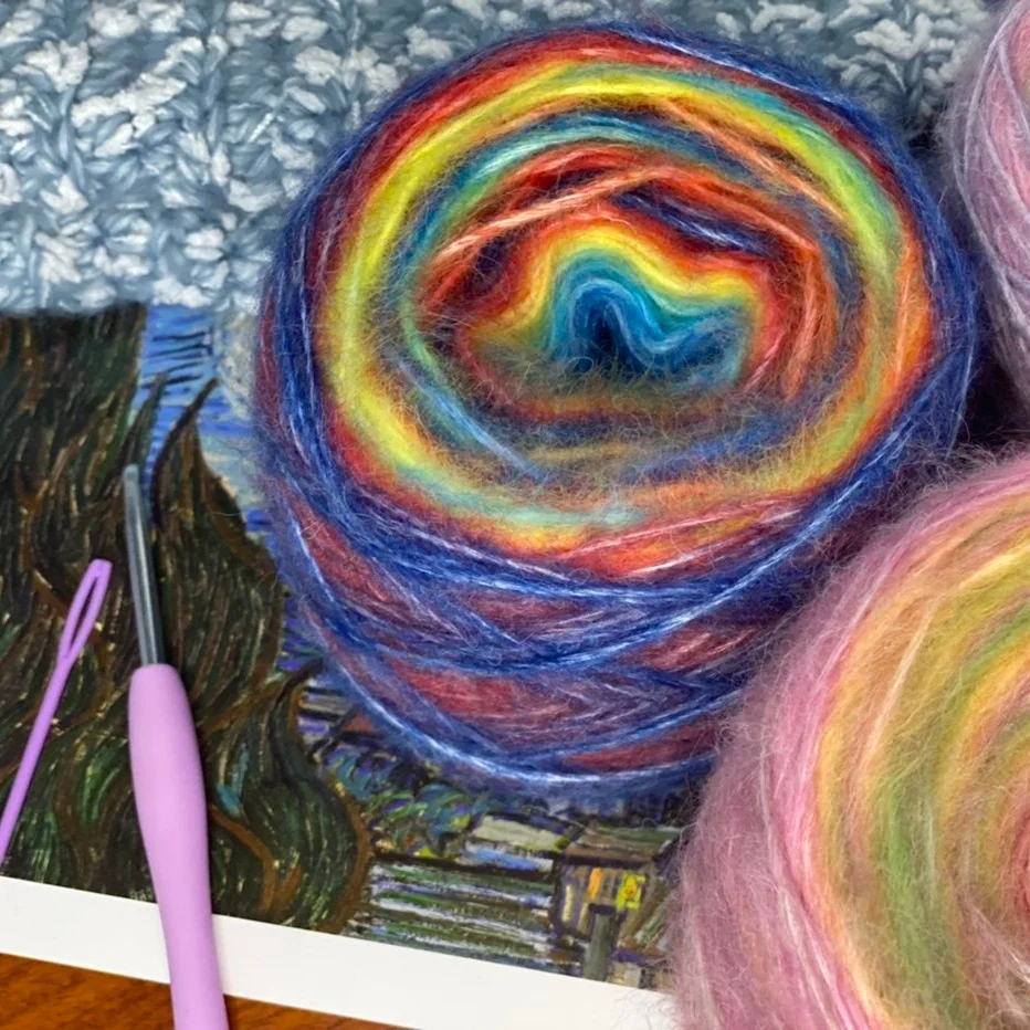1 Large Bag, 2 Skeins, 200g of Gradient Rainbow Colored Mohair Yarn, Plush, Soft, and Fluffy, for Hand Knitting, DIY Projects, Can Be Used to Make Sweaters, Handmade Flowers, Scarves, Hats, Etc view 3