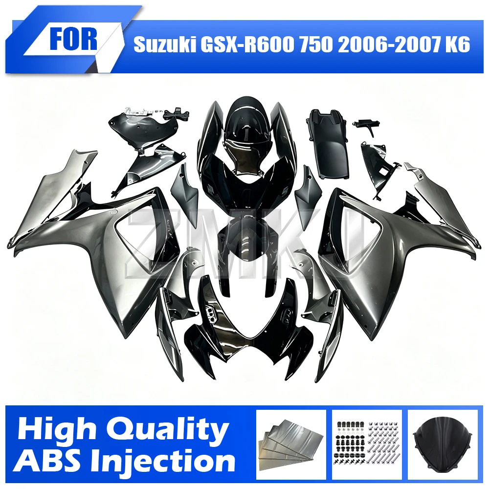 For 2007 GSXR 750 New Custom Fairings Fit For GSXR600 GSX-R750 2006 K6 K7 Injection Mold ABS Fairing Kits Metallic Silver Gray