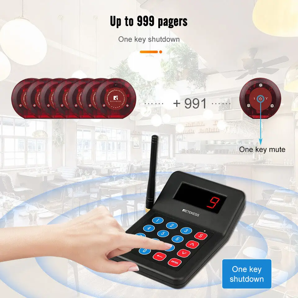 Retekess T119 Restaurant Pager Wireless Paging Calling System Coaster Vibrater Buzzer Receiver 2 Way Charge For Cafe Food Truck