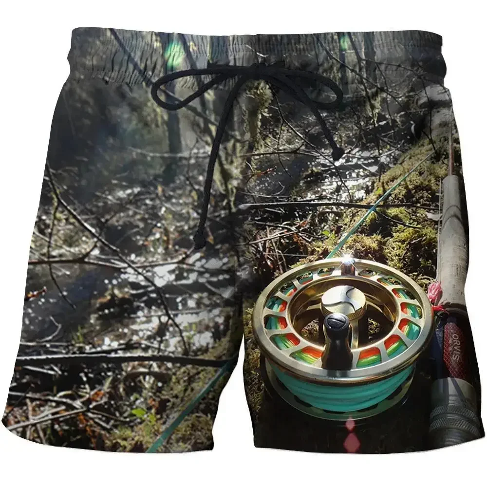 Summer New Men\'s Shorts 3d Printing Fishing Series Pattern Beach Pants Outdoor Fishing Men\'s Forest Camouflage Shorts S-2XL