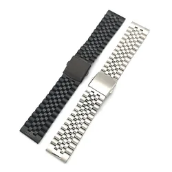 20MM 22MM 24MM Silver Black Jubilee Solid Watch Band With Quick Release Spring Bar Bracelet Fit For SKX007 Rlx Dive Watch