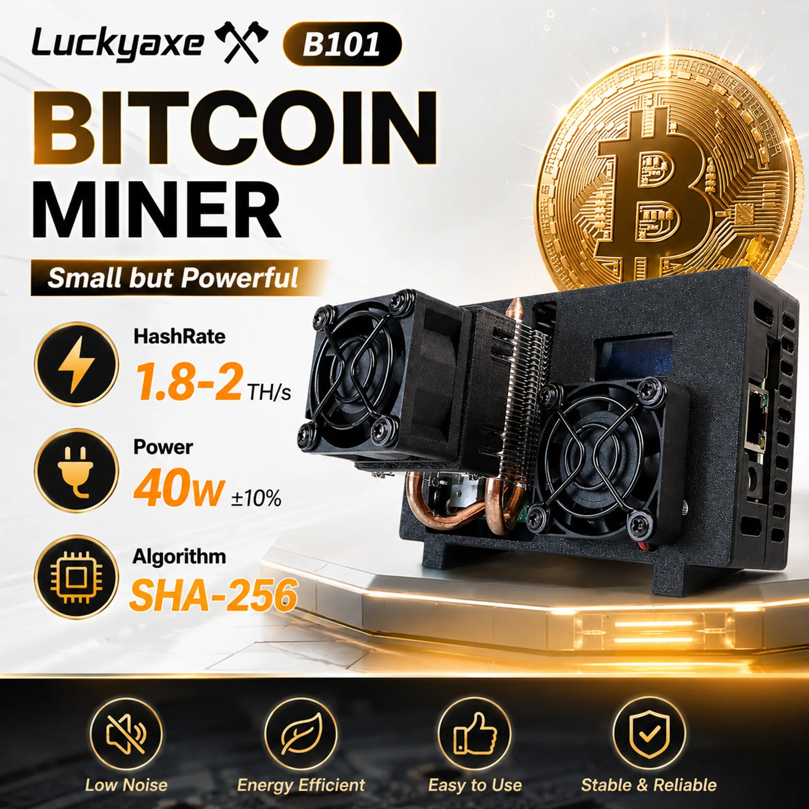 Luckyaxe B101 1.8TH/s Bitcoin Miner WiFi double bande 2.4G/5G RJ45 Ethernet SHA256 ASIC BTC Machine de minage domestique