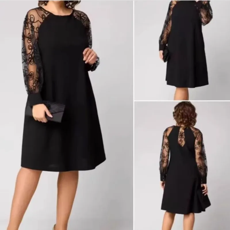 فساتين أنيقة للربيع/الصيف للنساء 2025 للحفلات شفافة بأكمام طويلة من الدانتيل مُزينة بالزهور فستان زفاف ميدي أم العروس