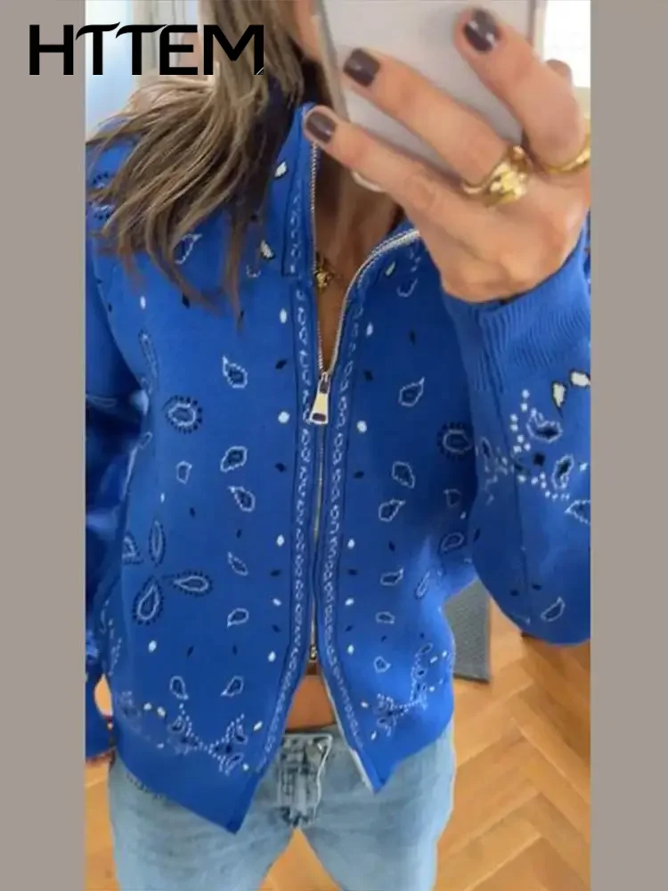 Fashion Lady Autumn Cardigan Casual Stand Collar Zipper Long Sleeve Jacquard Knit Female Sweater 2026 Women Streetwear Knitwear