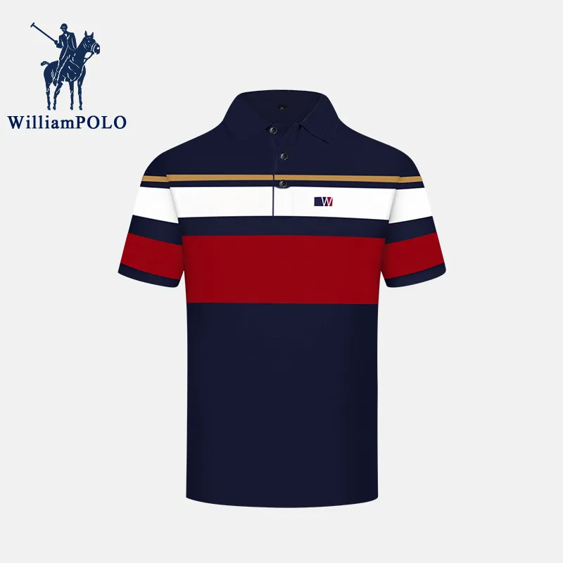 

WILLIAMPOLO Business Casual Polo Shirt Men Summer Fashion Short Sleeve Stripe Men Clothing Pure Cotton Breathable T Shirt Top