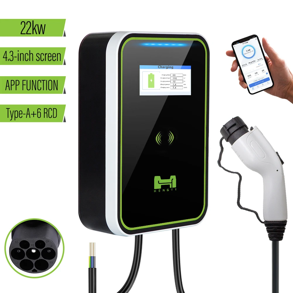 

32A 3Phase APP EVSE Wallbox 22KW EV Charger Electric Vehicle Charging Station with GBT Connector 5m Cable APP Control