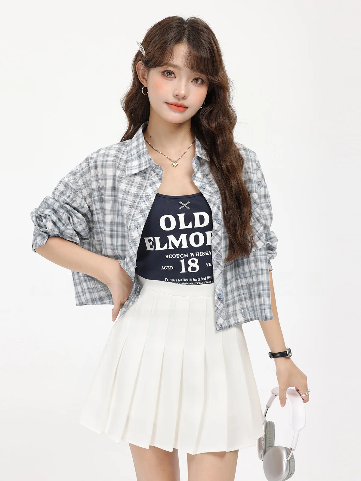 American Retro Letter Print Camisole Vest Short Sleeve Long Sleeve Shirt Two-Piece Set Spring Autumn Women's Fashion Set