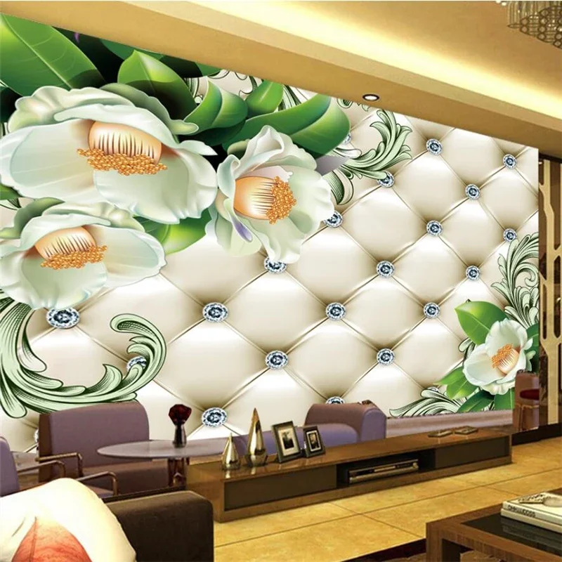 Customized Wallpaper 3D Fashion Soft Bag Flower Luxury Living Room Background Wall Decoration Painting Mural Papel de parede