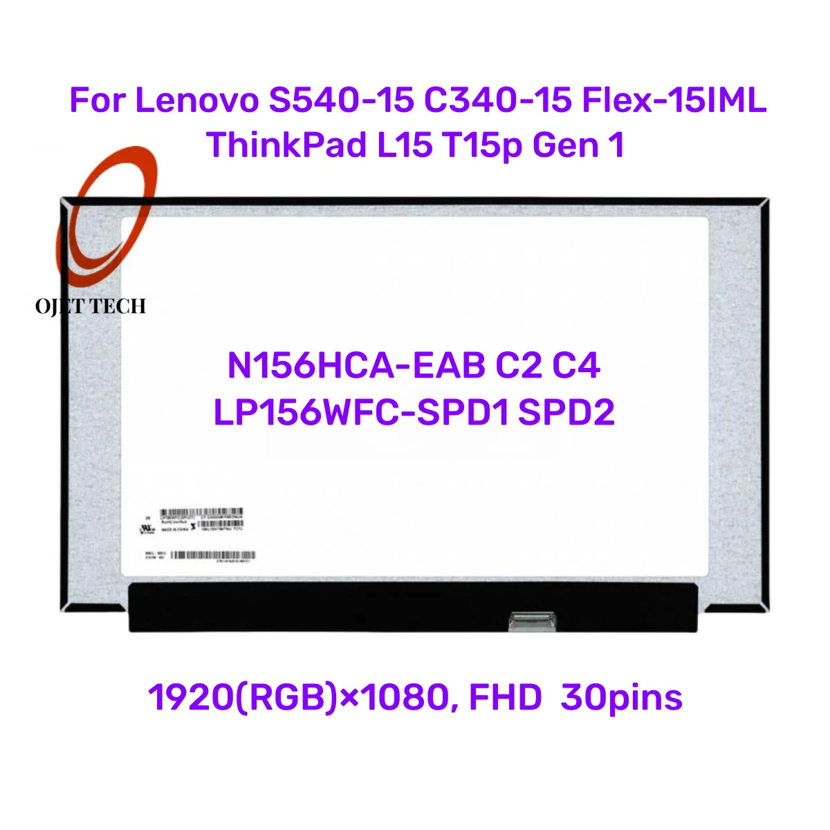 

15,6 ЖК-экран для ноутбука N156HCA-EAB C2 C4 LP156WFC-SPD1 SPD2 для Lenovo S540-15 C340-15 Flex-15IML ThinkPad L15 T15p Gen 1 30pin