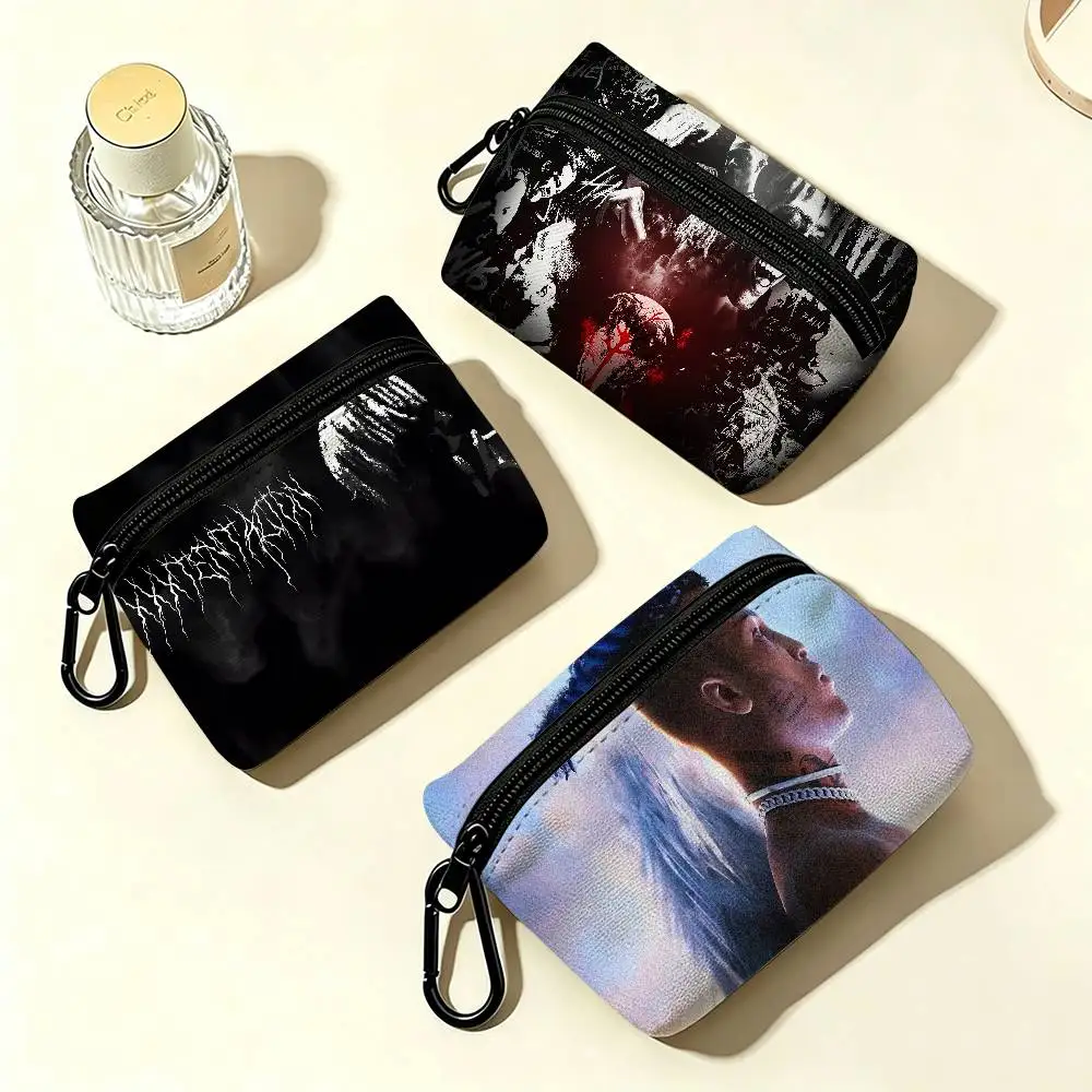 XXX-Tentacion Rock Rapper Anti-fade Oxford Cloth Small Zipper Coin Bag Lightweight Hanging Wallet For Coins ID Cards