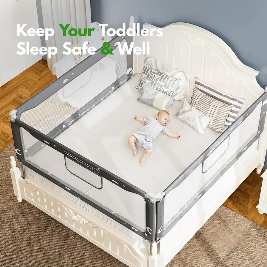 Toddler Bed Rails, QuickAssembly Bed Rails for Toddlers, Foldable Kids Beds Rail for Full Size Bed with UShape Base, Baby Bed Ra