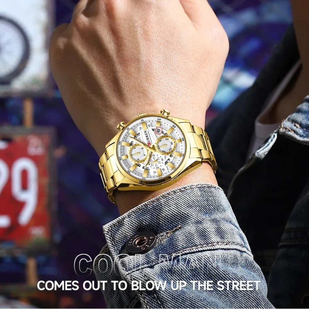 CURREN 8495 Men Watch Waterproof watch Chronograph function Date Glowing Hands Business Watch Multifunctional quartz wristwatch view 5