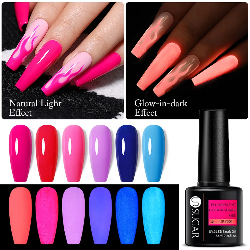 UR SUGAR 7.5ml Luminous Fluorescent Gel Nail Polish Soak Off Neon Glow-in-dark UV Led Gel Varnish DIY Manicure For Nails Design