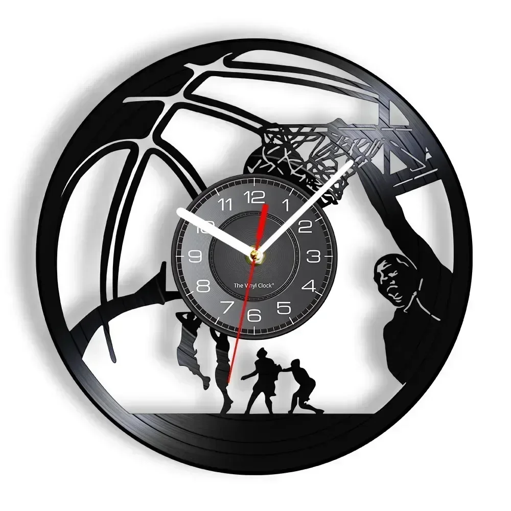 Basketball Sports Retro Vinyl Record Wall Clock Basketball Jump Dunk Basketball Player Home Decoration Art Gift Wall Watch