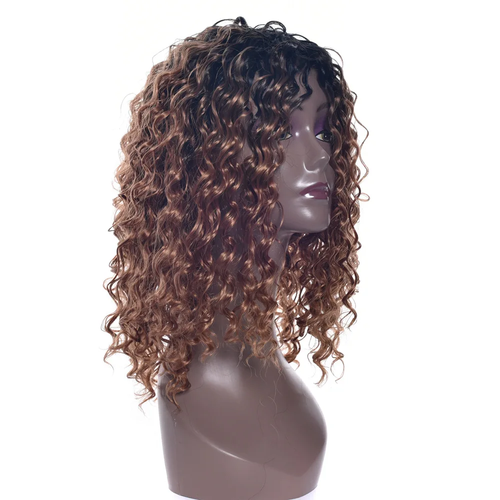 black brown dyed gradient hand split curled hair headband and rose mesh wig