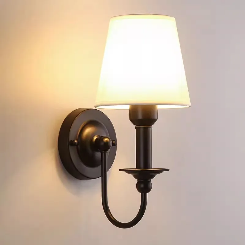 LED Fabric Retro Wall Lamp Indoor Lighting Modern E27 Fabric Wall Lights Family Bedroom Bedside Hotel Lamp