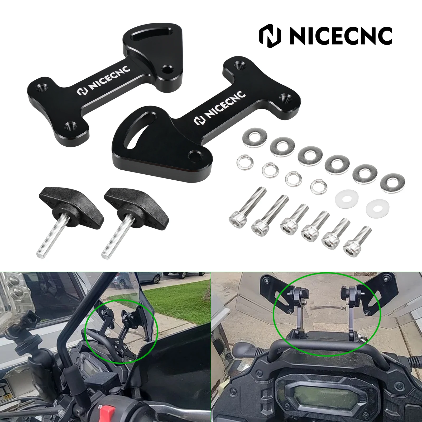 

Motorcycle 3.25" Rise Windshield Bracket for Kawasaki KLR650 2022 2023 2024 KLR650 Adjustable Windscreen Bracket Support Holder