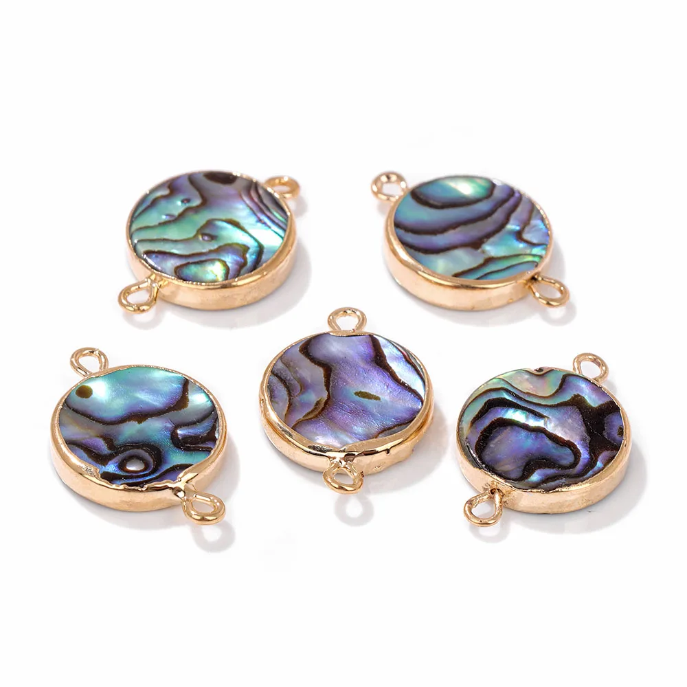 8/10/12/15mm Round Round Abalone Shell Pendant Fashion Single Double Holes Connector Shell Pendants for Jewelry Making Accessory