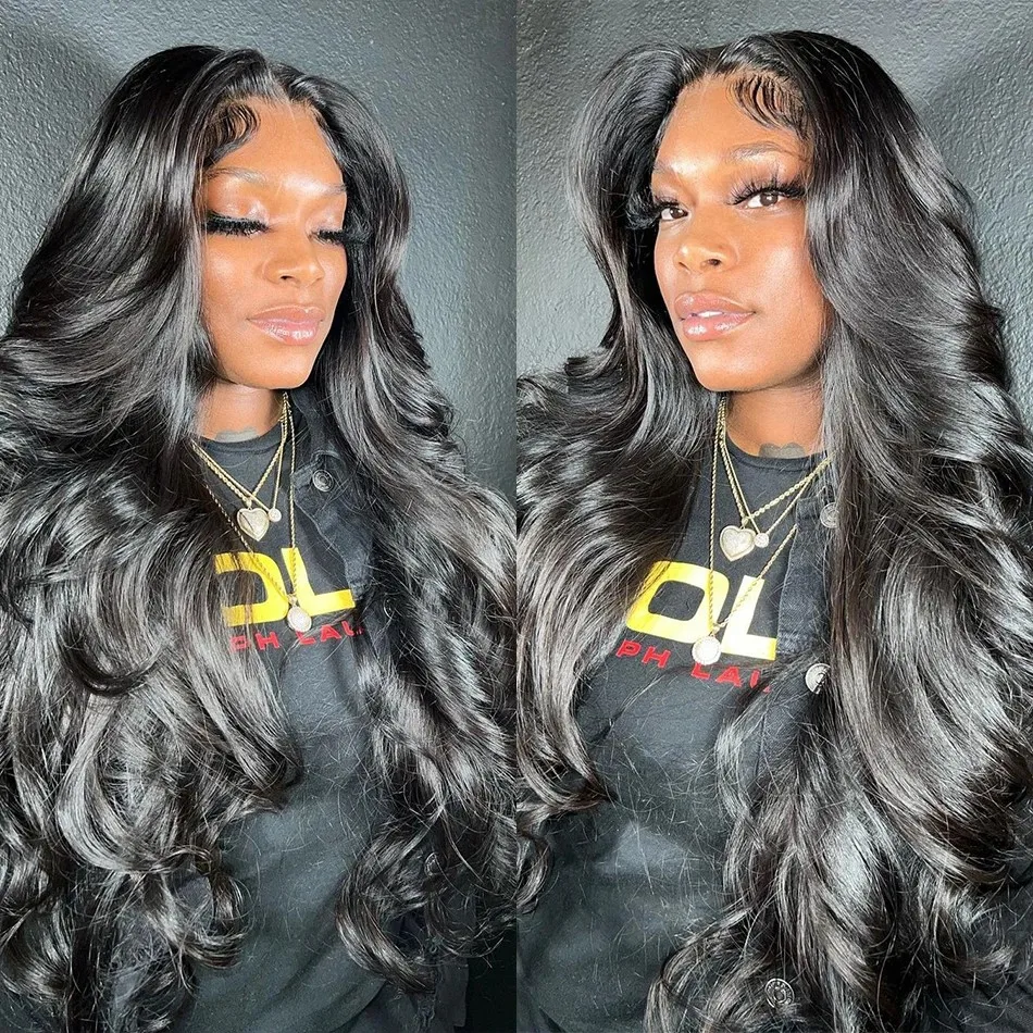 Body Wave Lace Frontal Human Hair Wig 13x4 30 32 inch Natural Black Peruvian Hair Wigs Special 180% Density For Women