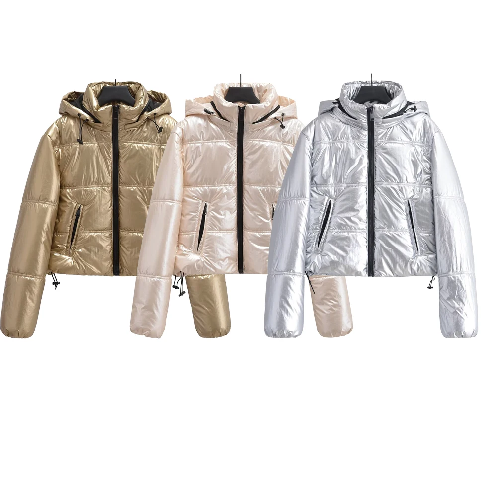 

Solid color thick short detachable hooded zipper jacket winter new long sleeved versatile women's cotton jacket cotton jacket