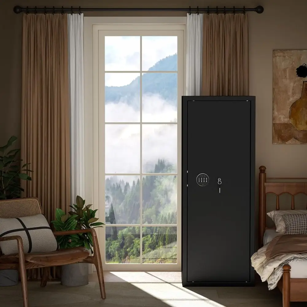 Fireproof Rifle and Pistol Safe with Digital Lock, Adjustable Shelves, and Handgun Pockets for Home Security
