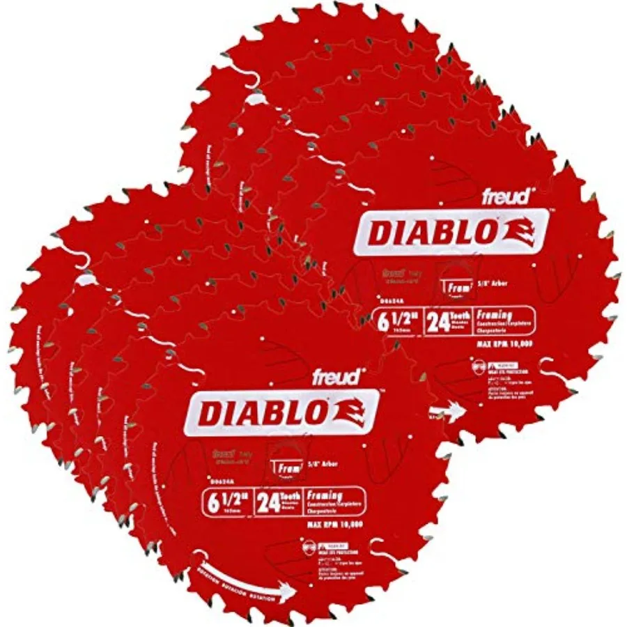 

Freud D0624A 6-1/2-inch 24T ATB Perma-Shield Framing Saw Blades, 10-Pack