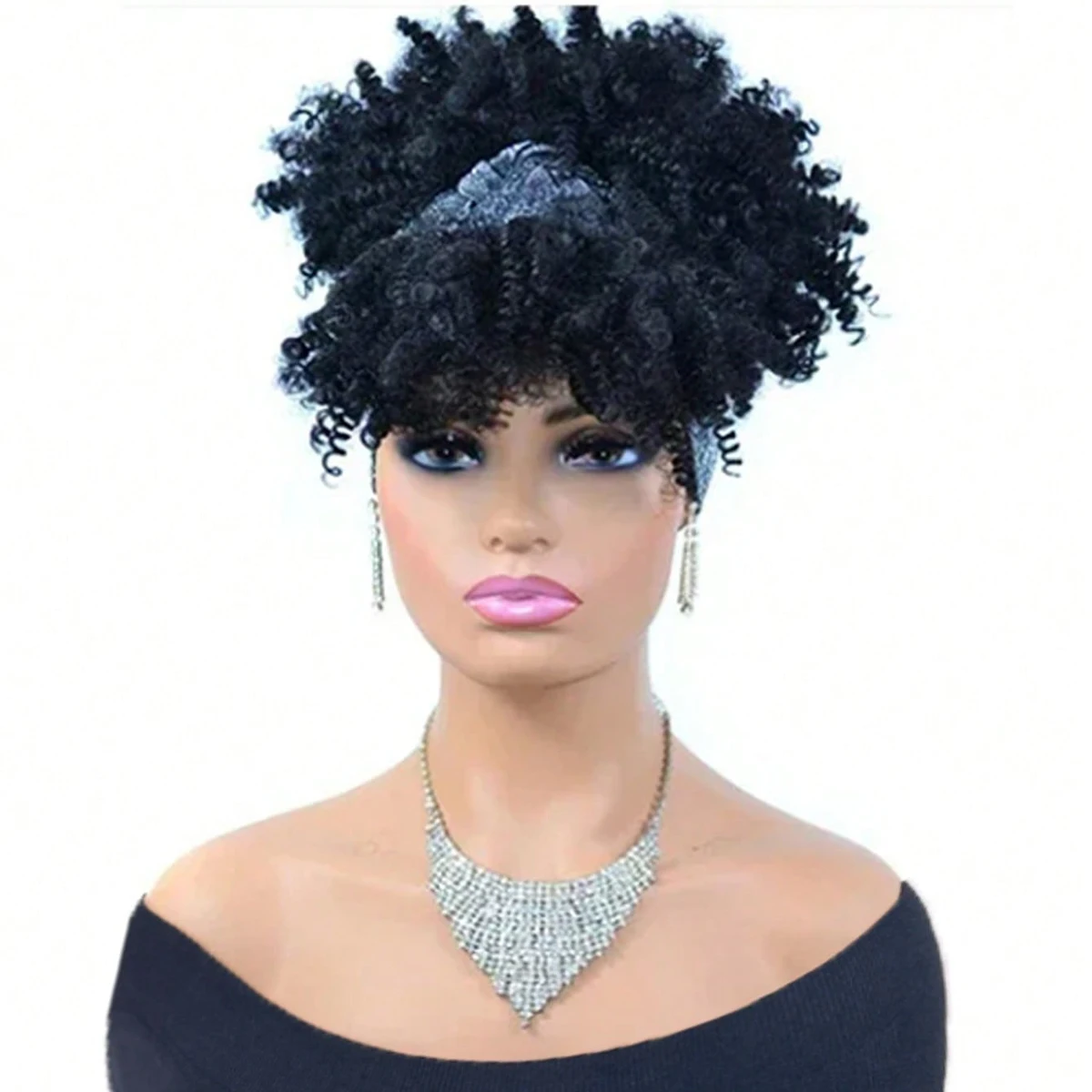 Pelucas de diadema negras para mujer, peluca Afro rizada con pelo corto sintético, pelucas con diadema adjunta