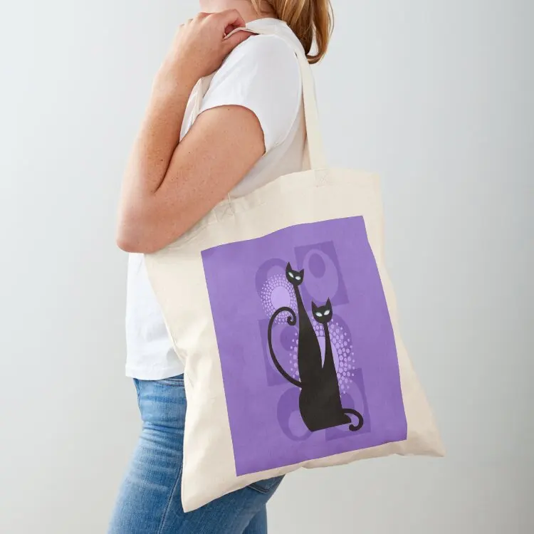 

Purple Paradise Atomic Age Black Kitschy Cats Tote Bag Women's bags canvas tote bag reusable shopping bag custom bags