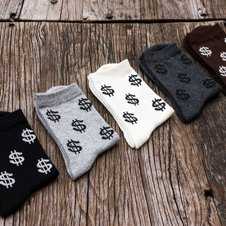 Chaussettes longues à motifs 3D Money Dollar pour hommes, chaussettes de dessin animé drôle, pur coton, Harajuku, nouveauté de printemps, nouveau