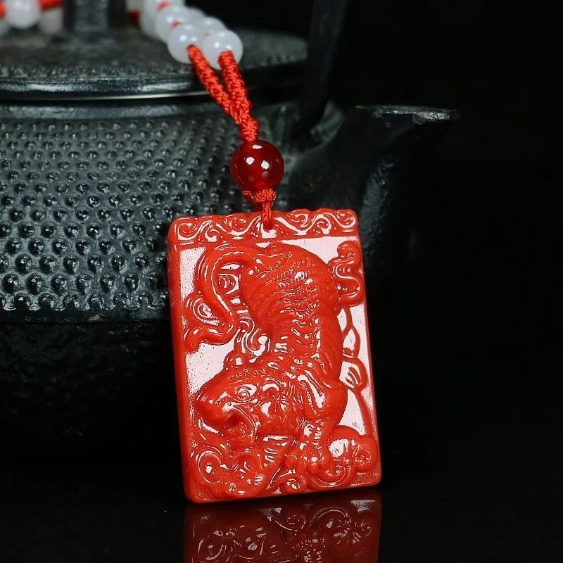 

Red Natural Handmade Carved Tiger Pendant, Fashionable Boutique Jewelry for Men and Women, Mountain Tiger Jade Necklace Gift