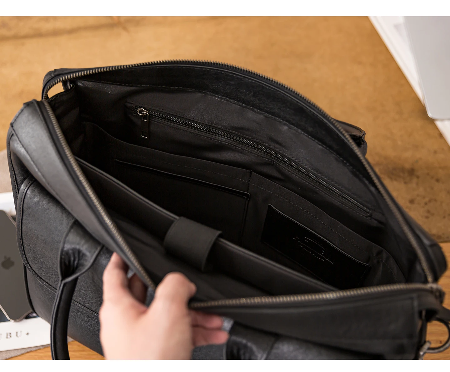 حقيبة يد رجالية بسيطة غير رسمية عالية الجودة من جلد البقر من الطبقة الأولى حقيبة يد فاخرة للعمل مصنوعة يدويًا من الجلد الطبيعي #6