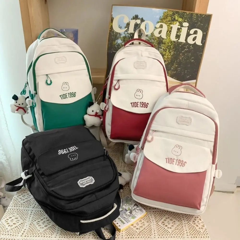 Mochila simples de grande capacidade, bolsa de ombro casual fofa com pingente, bolsas femininas para meninas e estudantes