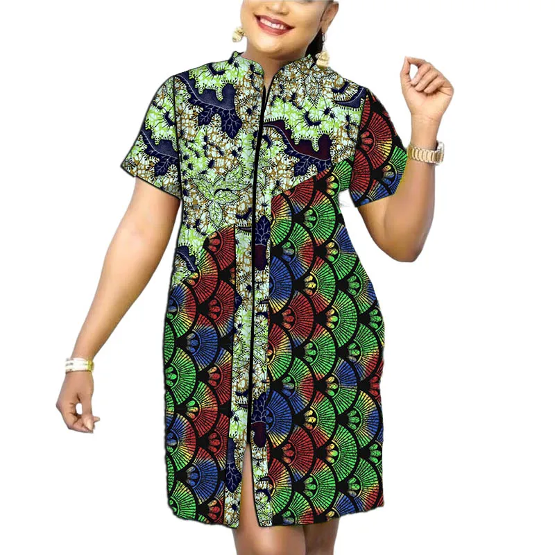 ladies dress collar design Original African Print Women's Stand Frock Tailored Traditional Party Wear Retro Patchwork Designs fashionable neck design for girls