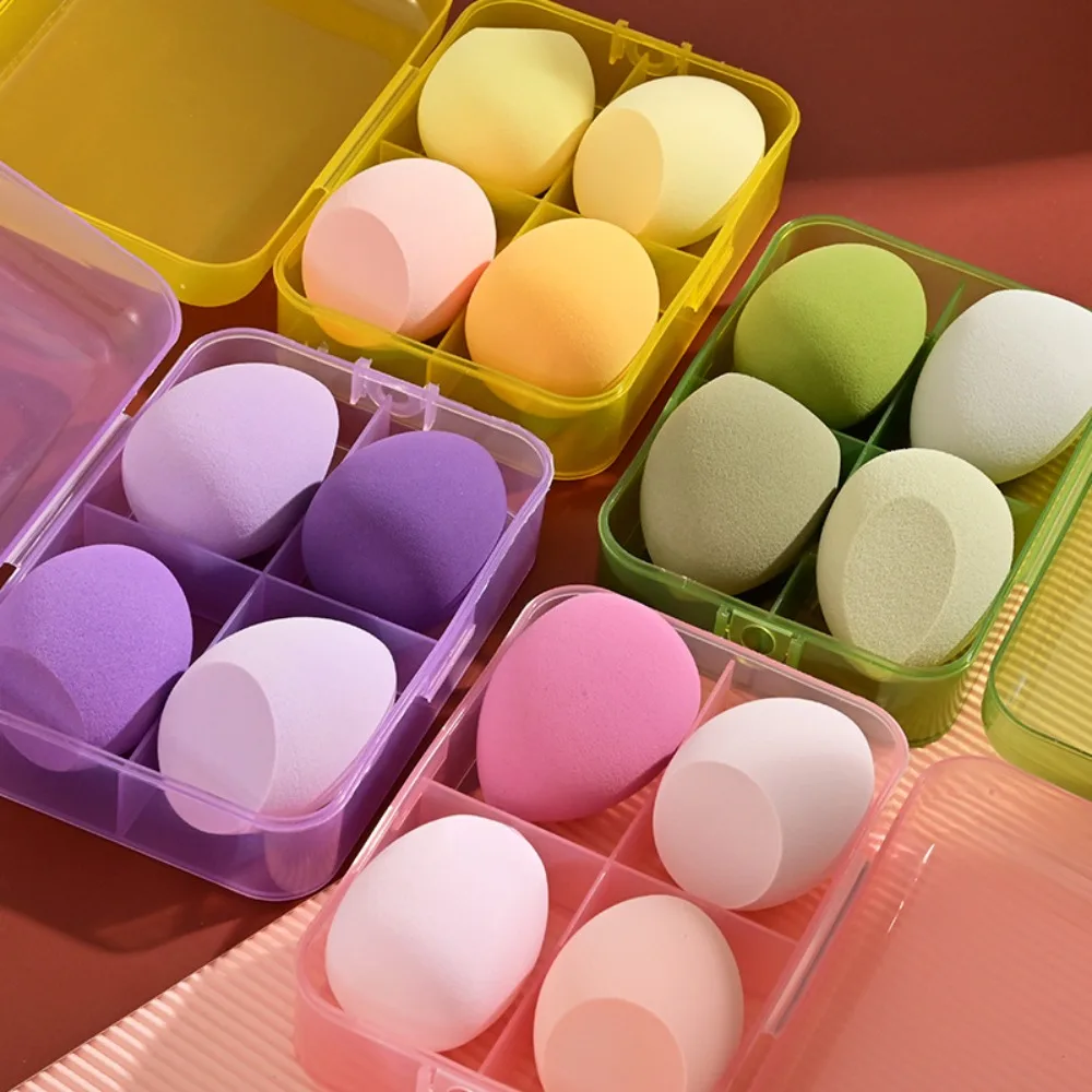 4Pcs 뷰티 프로 파운데이션 화장품 퍼프 세트 박스 포함 드라이 웻 사용 가능한 스펀지 파우더 메이크업 도구 매직 브러쉬 메이크업