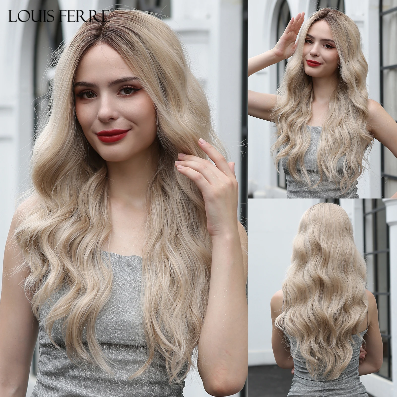 

LOUIS FERRE Blonde 13*4 Lace Front Synthetic Wigs for Women Long Wavy Middle Part Lace Wigs Daily Cosplay High Temperture Hair