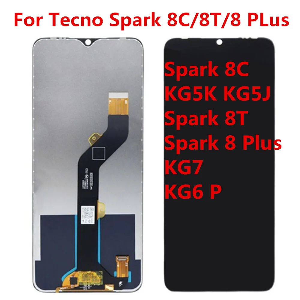 6.6\'\'For Tecno Spark 8C LCD KG5k KG5j KG5n Display Touch Screen Digiziter Assembly For Spark 8 PLus 8T KG7 KG6 P LCD Replacement