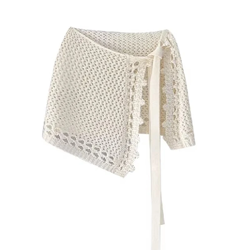 Women Crochet Strap One Piece Fart Curtain Short Knitted Skirt Autumn Winter Layering Fashionable