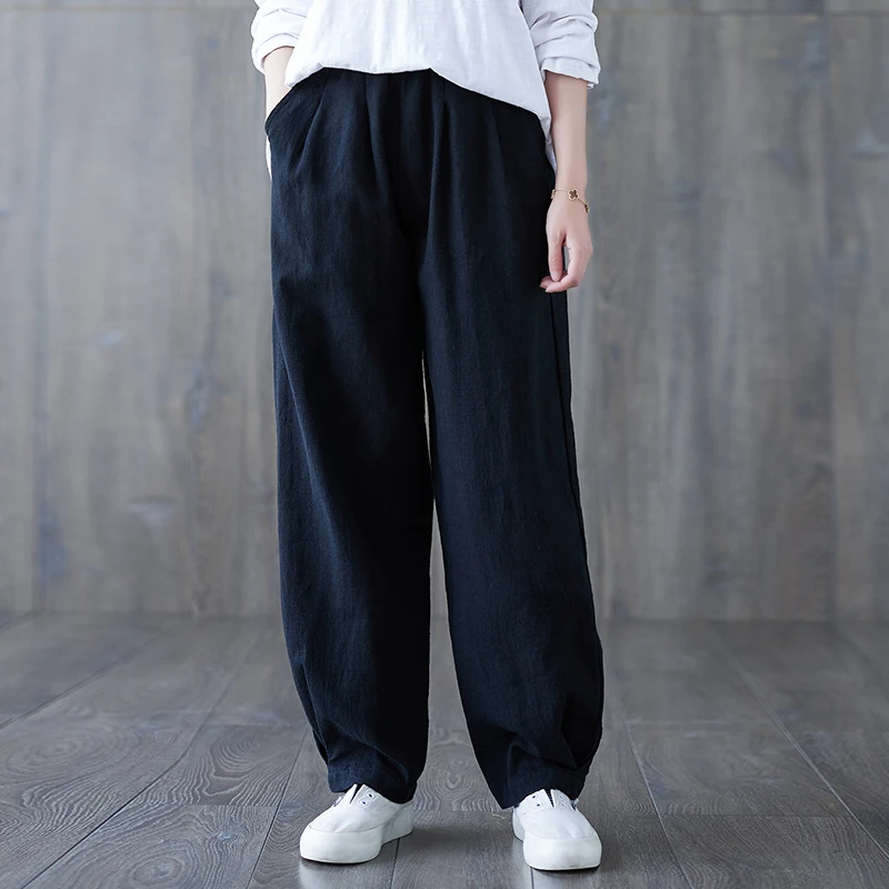 Luźne damskie spodnie z lnu i bawełny, spodnie typu harlan, długie spodnie wyszczuplające z szerokimi nogawkami, wygodne, codzienne, w stylu koreańskim.