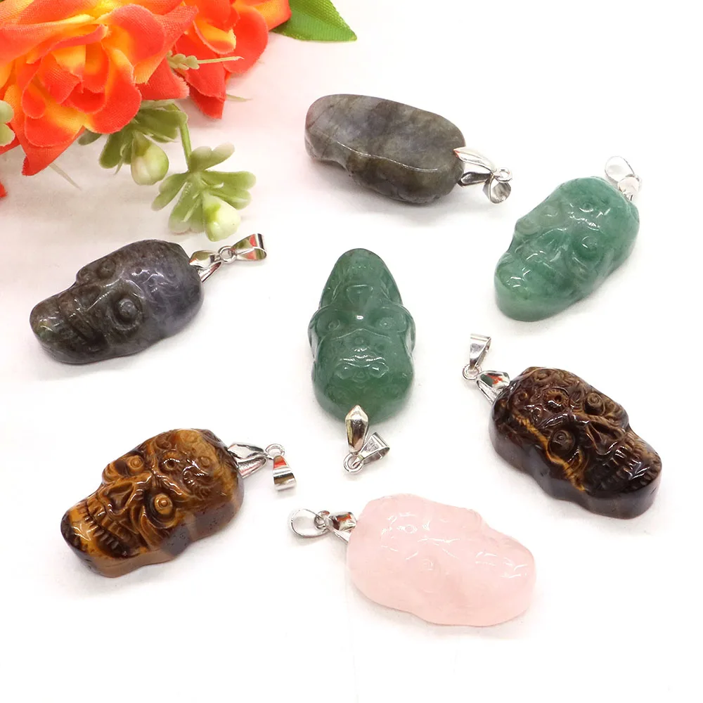 

30mm Natural Stone Crystal Quartz Labradorite Opalite Pendants Skull Head Shape Chakra Beads for Jewelry Making Necklace