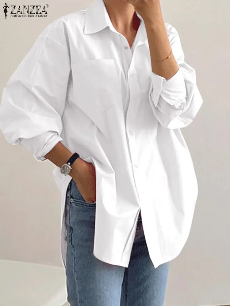 Fashion Long Sleeve Solid OL Shirts ZANZEA Autumn Women Blouses Oversize Causal Loose Tops Mujer Elegant Buttons Up Work Blusas