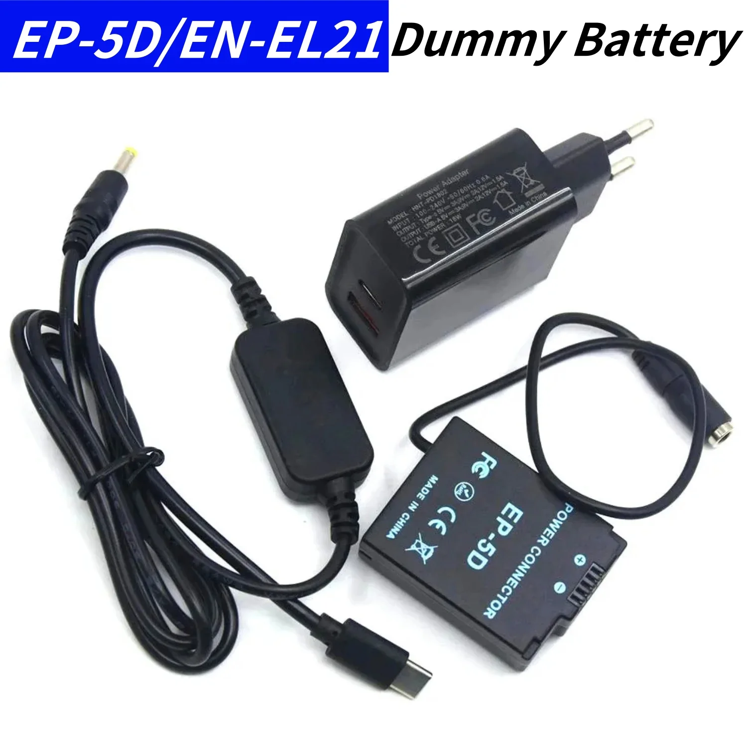 

EP-5D DC Coupler EN-EL21 Dummy Battery&PD Fast Charger&USB Type C DC Cable for Nikon 1 V2 1V2 Cameras