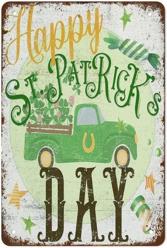 asbwuo Happy St Patricks Day Sign Decor Irish Holiday 17th March Bar Garage Diner Cafe Farmhouse Wall