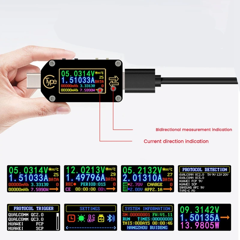 Type-C PD Trigger USB Voltmeter Ammeter Voltage 2 Way Current Meter Multimeter With Bluetooth