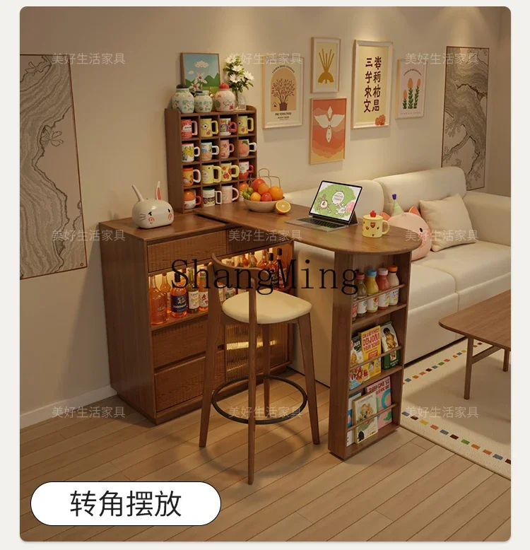 

SM Vintage Style Extendable White Wax Wood Solid Wood Bar Small Apartment Partition Narrow Island Table Sideboard Integrated